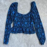 ZARA Cute  Long Sleeve Top Blouse Blue Flowers Photo 1