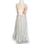 Melloday Embroidered Floral Striped Sundress Smocked Back Ruffle Hem Strapless White Size XS Photo 1