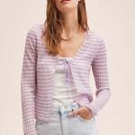Mango NWT MNG KNITTED CROPPED CARDIGAN STRIPED PURPLE WHITE LIGHTWEIGHT TIE DETAIL Photo 3