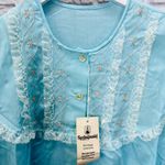 Vintage Springmaid 60s Nightgown Robe Size L Blue Short Sleeve Ruffle New Size L Photo 3