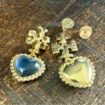 Tory Burch New Authentic  Roxanne Blue Crystal Heart and Gold Drop Earring Photo 2