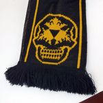 Three Kings Tattoo Skull Brooklyn Skull Scarf Black Orange Knit Fringe Rock Goth Photo 3