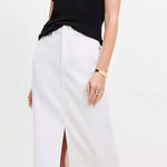 Loft  Denim Maxi Skirt in White with Front Slit Sz 8 Photo 0