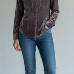 Ecru  Gray Crushed Velvet Button Down Top Photo 0