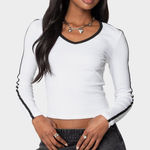 Edikted Contrast V-Neck Long Sleeve Tee Shirt Women’s Medium Photo 0