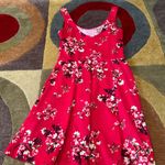 H&M Divided Red Cherry Blossom Floral Print Thin Skater Dress Size 6 Runs Small Photo 2