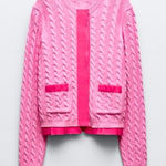 ZARA  Cable Knit Cardigan -Bubblegum pink/Hot pink - Women's Size M -6427/038/630 Photo 0