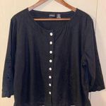 Erika Vintage Linen Blend, 3/4 Sleeve Eyelet Button-up Shirt in Black - size XL Photo 0