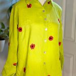 Casey Coleman 100% Linen Green Floral Embroidered Poppy Top Photo 2