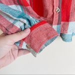 Pilcro and the Letterpress Anthropologie Pilcro Breezy Buttondown Red Blue Plaid Ruffle Blouse Photo 3