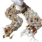 Textured Boho Tan Brown Rectangle Scarf Neutral Earthy Fairy Tassels Poms Y2K Photo 0