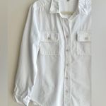 Democracy  White Denim Button Down Shirt Jacket w/ Raw Hem & Pockets, Size Small Photo 1