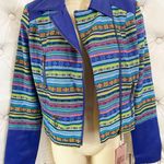 Yoki  Outerwear Aztec Mexican Faux Leather Crop Motorcycle Jacket Royal Blue S Photo 1