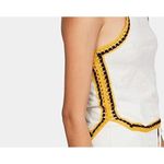 Free People Black Yellow Ivory Bora Bora Racerback Crochet Linen Blend Trim Tank Photo 10