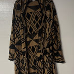 Avenue Cardigan Women 18/20 Tan Black Hooded Open Front Long Geometric Print Photo 0