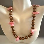 Pink Natural Gemstone Chocolate Colored Faux Pearl Necklace Photo 4
