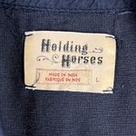 Holding Horses  Anthro Blue Button Down Shirt Long Sleeve Tunic Top Ladies Sz L Photo 1