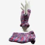 Handknit Blue & Pink Ruffle Cuff Wrist Warmers Handmade Knit Accessory Photo 1