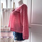 Marea Isla Pink Floral Long Puff Sleeves Boho Pullover Top Women’s Size Large Photo 2