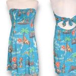 Harley Davidson Vintage 90s Dress Blue Strapless Floral Tropical Print Open Back Photo 0