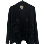 Lucky Brand Lucky Lotus  Black Open Front Cardigan Sweatshirt Embroidered Small Photo 0