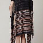Free People  Latitude 30 Wrap Poncho Shawl Gray Fringe Sweater Stripe VGUC Photo 4