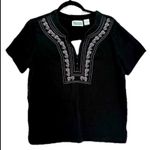 None Shenanigan’s Black White Embroidered V-neck Short Sleeve Shirt Top Blouse Photo 0