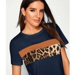 SheIn - Women's navy-blue orange and cheetah print Shortsleeve T-shirt Size XL Photo 3