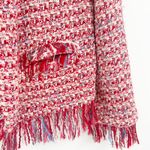 ZARA  Basic Womens Bloggers Fav Preppy Red Tweed Fringe Blazer Jacket Size S Photo 3