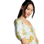 Anthropologie  The Vineyard Floral Satin Midi Dress Blue Yellow Puff Sleeve sz 4 Photo 7