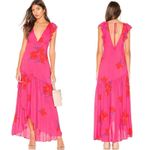 Free People Tropical Hawaiian Hibiscus Hot Pink Floral Maxi Dress Size 0 XS Photo 2