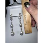 Vintage Faux Pearl and Rhinestone Linear Earrings Silver Photo 2