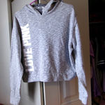 PINK - Victoria's Secret  cropped love pink" hoodie pullover sweater in gray and white size small. Photo 0