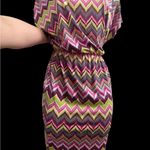Chevron Patterned Large Maxi Dress. Elastic waist cap sleeves. Pink Photo 3