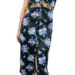 Revolve WeWoreWhat Cottagecore Black Blue Floral Satin Lace Midi Slip Dress Photo 0