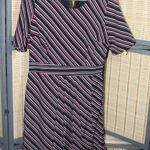Downeast  Deep Red, Black, & White Diagonal Striped Scoop Neck Dress Photo 0