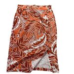 Forever 21 Tropical Print Linen Skirt Size M Knee Length Split Orange Coastal Photo 11