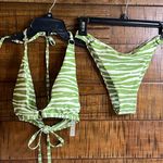 Green & White Zebra Print Halter Style Bikini Size XL / Medium Photo 0