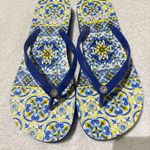Brighton  Gem Sandals Blue Citrus Yellow Italian Tile Flip Flops Women’s size‎ 9 Photo 1