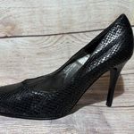 Carisma Women’s Sz 8.5 Black Leather Snake Print With Red Bottom Stiletto Heels Photo 0
