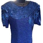 NOS Stenay Vtg 90s Beaded Sequin 100% Silk Dress Sz 6 Blue Art Deco Photo 1