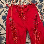 Edikted  Engine Lace Up Cutout Flared Jeans Cherry Red Western Small Photo 10