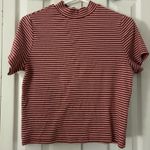 Levi's T-Shirt Womens L Mock Neck Striped Red White Short Sleeve Casual Cotton Photo 1