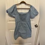 Sanctuary  Smocked-Back Puff-Sleeve Denim Dress Pastel Blue Pullover Photo 4