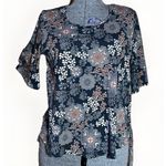 Gudrun Sjoden Top Womens S Cotton Floral Print Flowy shirt bell short sleeve Gray Photo 0