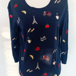 Talbots  Iconic French Embroidery Navy Crew Neck Sweater Size M Photo 0