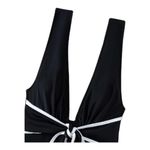 Women's Black Tie Bow Swimsuit Deep V Photo 1