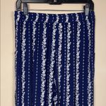 Angie  Women’s Boho Floral Print Navy Blue White Drawstring Pull On Pants Photo 6