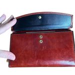 VTG Bosca Leather Hand Stained Italy Frame Wallet Clutch Checkbook Cognac NEW Brown Photo 2