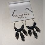 NWT Black Leather Silver Beaded Earrings Photo 2